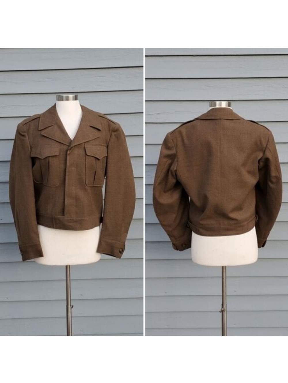 Vintage 40s 1946 American Military OD Olive Drab Cropped Bolero Wool Jacket Md‎